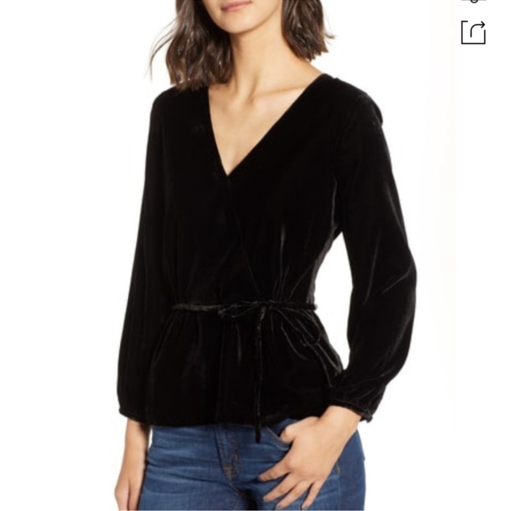 J. Crew Velvet Black Drapey Top Sz 2